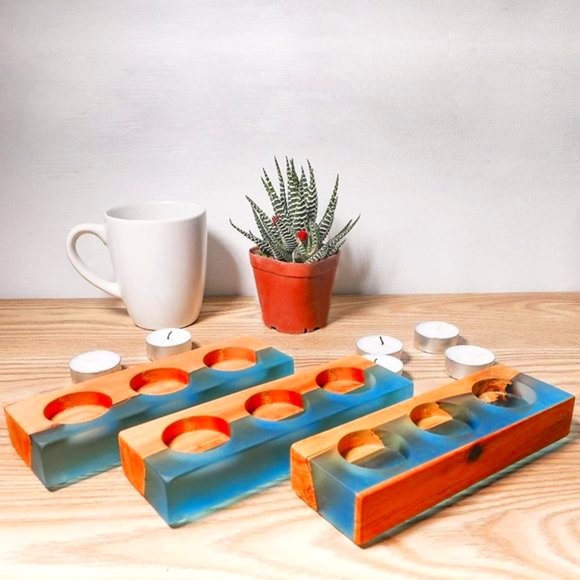 Wood Resin/Epoxy Tea Lights Candle Holder 3 Slot - Picture 5 of 11